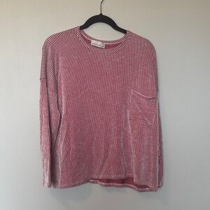 Zenana Red and White Striped Long Sleeve Top